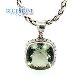 Extra Large Sterling Silver Pendant with One Square Cushion Cut Green